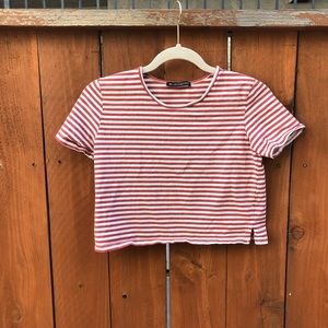 Brandy Melville Pink & White Stripe Crop Tee